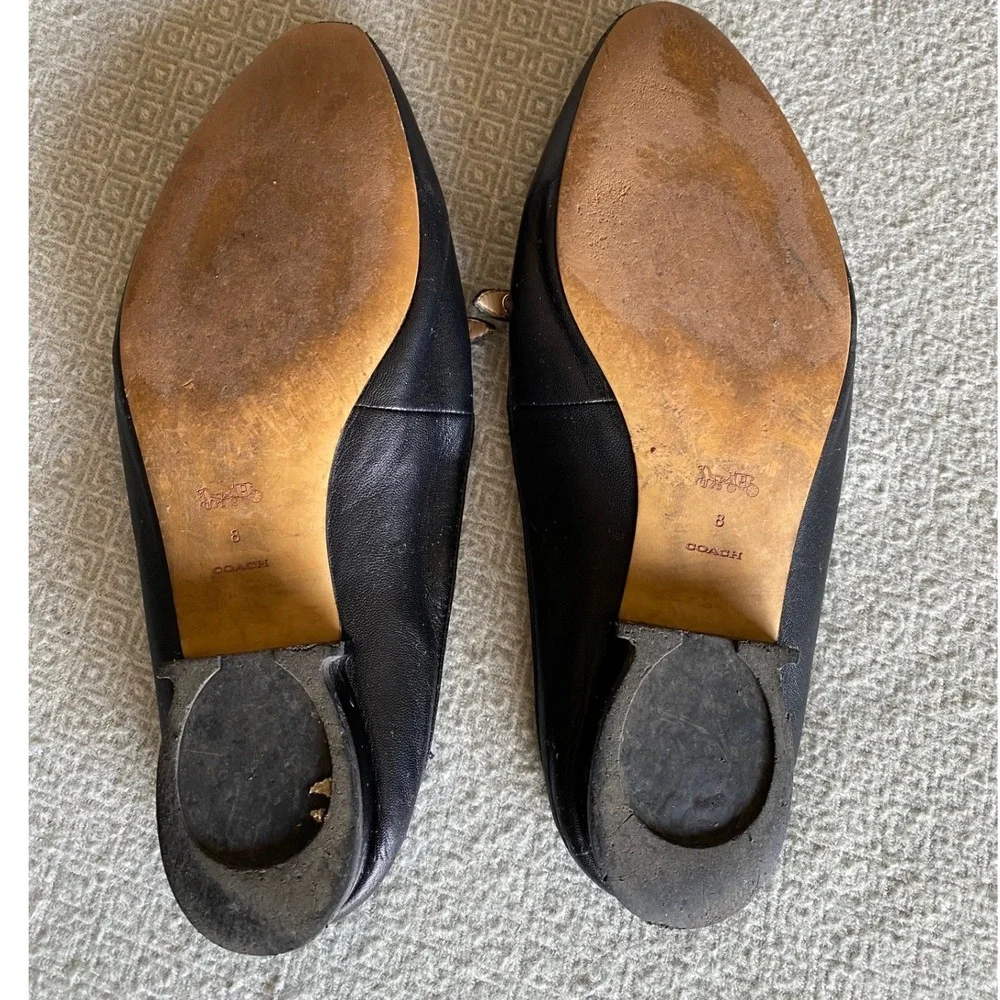 Coach Mule Loafers Womens 8 Black Leather Pointed Toe Grommet Strap Slip On Flat